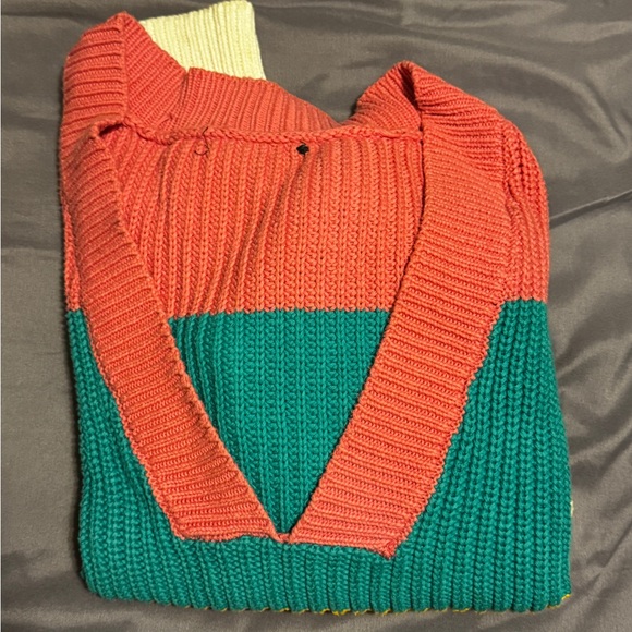 Colorful Color-block Off the Shoulder Rainbow Sweater - Picture 2 of 3
